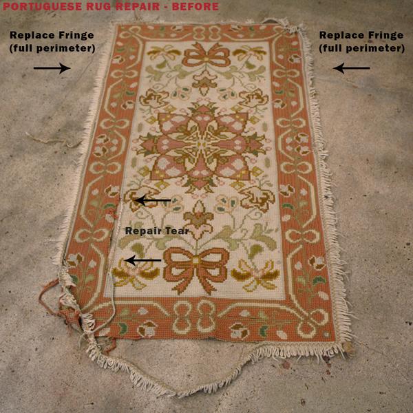 Portuguese rug repair before photo image